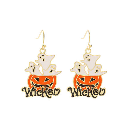 Spooky Halloween Creepy Skull Spider Pumpkin Ghost Cat Dangle Earrings