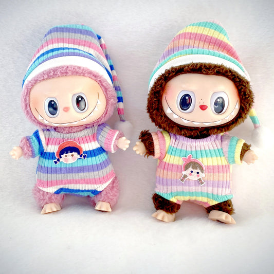 17cm Labubu Rainbow Stripe Set Outfit Changeable Costume