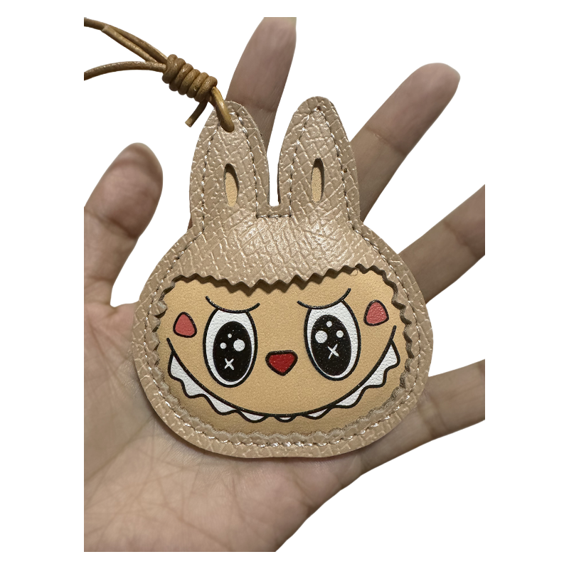 Handmade Leather Cartoon Bag Charm Cute Labubu Keychain Pendant