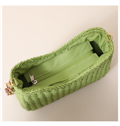 Boho Woven Shoulder Bag New Solid Color Straw Girls Women