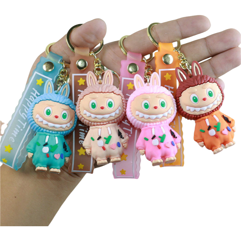 Labubu Pajamas Silicone Keychain With Various Character Designs