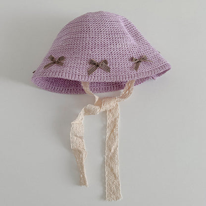 Kids Lace Bow Tie Sun Hat Summer Beach Fisherman Cap