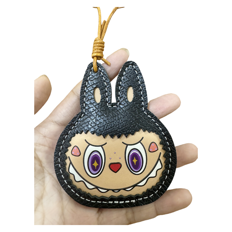 Handmade Leather Cartoon Bag Charm Cute Labubu Keychain Pendant