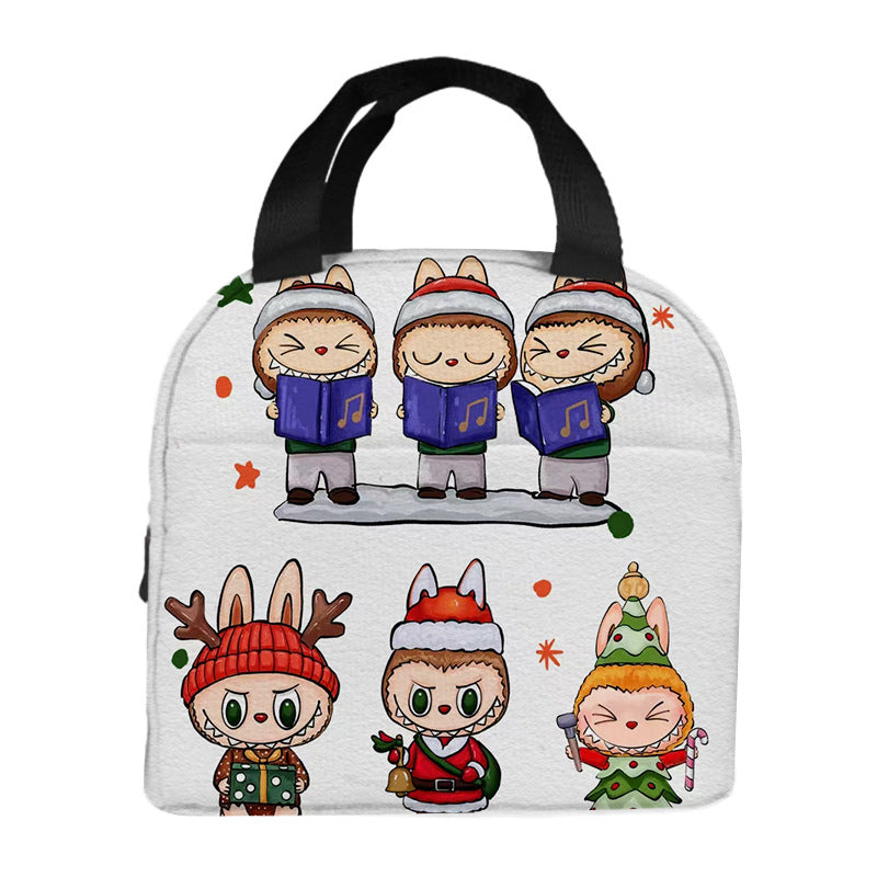 Labubu Christmas 2025 Cartoon Lunch Bag Insulated Bento Box Tote for Kids Adult