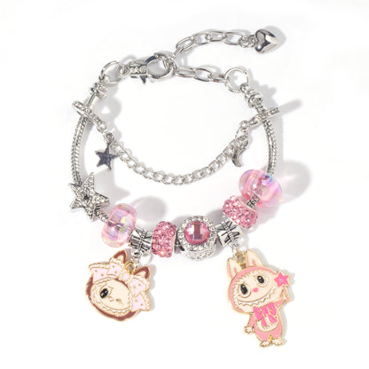 Labubu Beaded Charm Bracelet, Cartoon DIY Alloy Hand Chain for Women, Multiple Colors Available