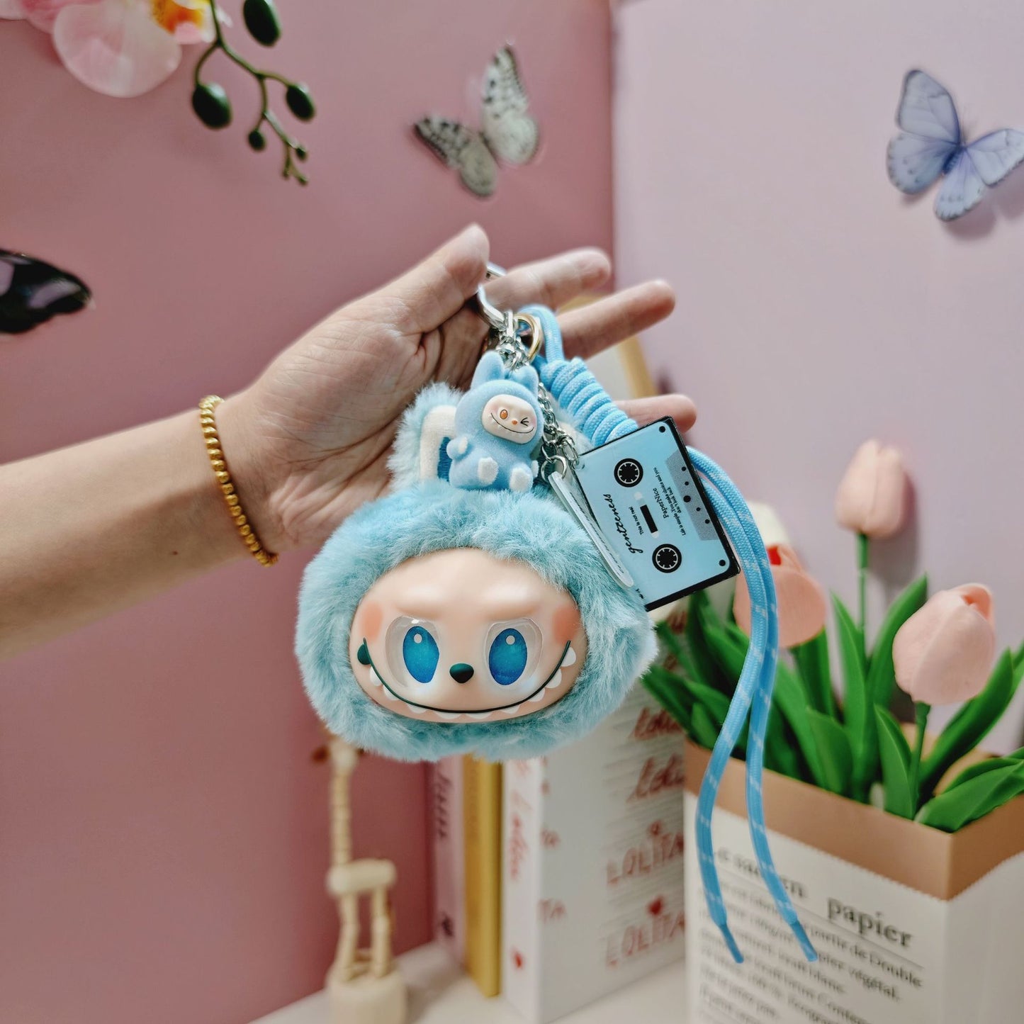Plush Tie Dyed PVC Labubu Backpack Charm Keychain & Hanging Doll Accessory