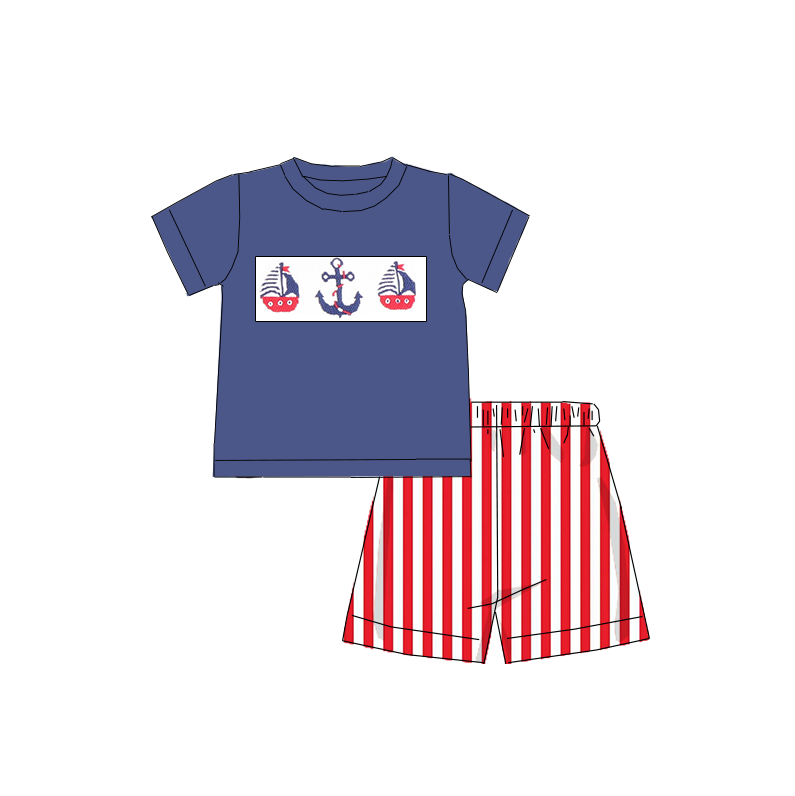 4th Of July Sibling Matching Red Blue Smocked Kids Clothes
