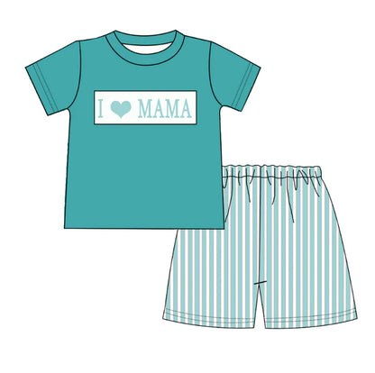 Mother's Day Summer Sibling Kids "I LOVE MAMA" Smocked Clothes