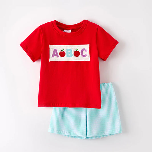 Boys Back To School ABC Apple Embroidery Smocked Short Set