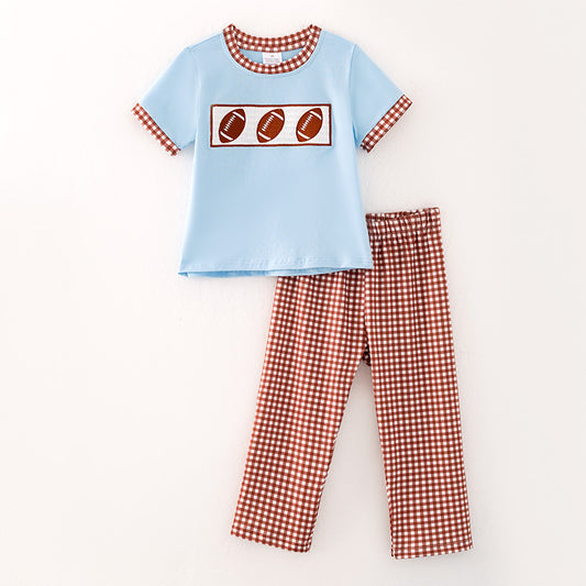 Boys Fall Rugby Football Smock Embroidery Short Sleeves Outfit Set