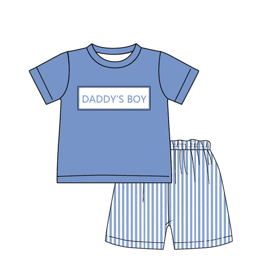 Father's Day Smocked "DADDY'S BOY" Blue Stripes Short Set
