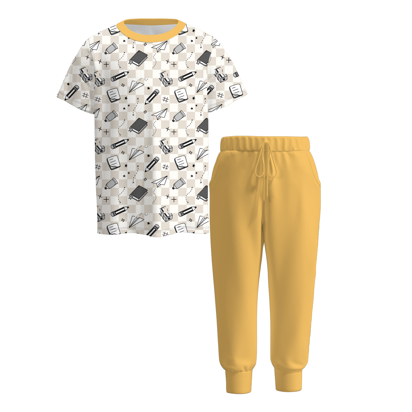 Boys Back To School Pencil ABC Apple Print Outfit Set