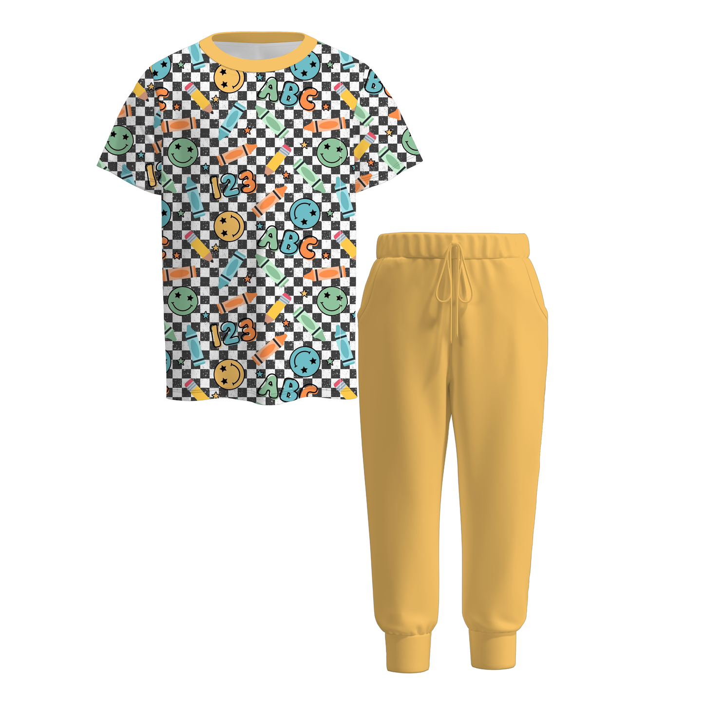Boys Back To School Pencil ABC Apple Print Outfit Set