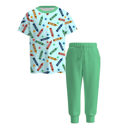 Boys Back To School Pencil ABC Apple Print Outfit Set