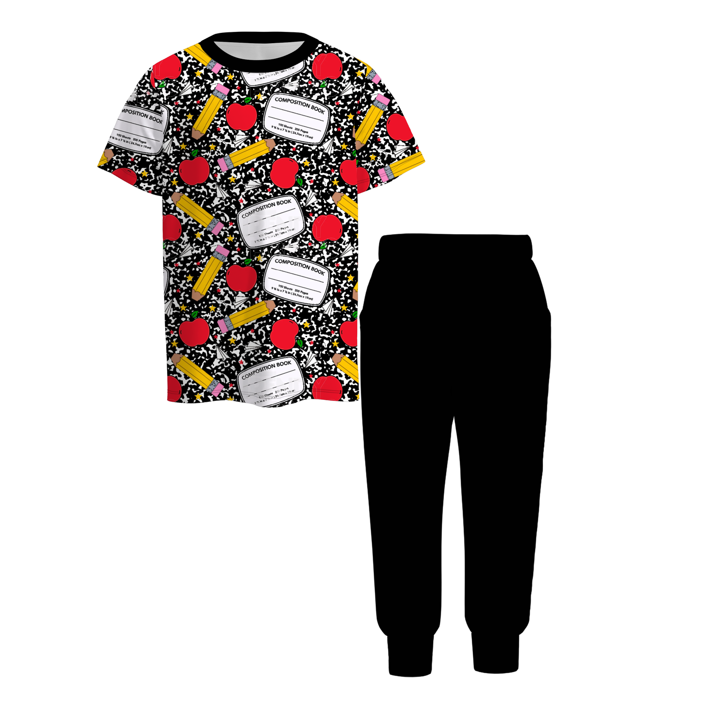 Boys Back To School Pencil ABC Apple Print Outfit Set