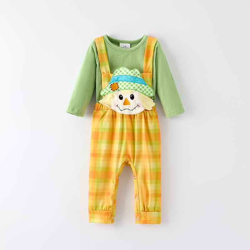 Baby Boys Fall Thanksgiving Scarecrow Applique Romper Set