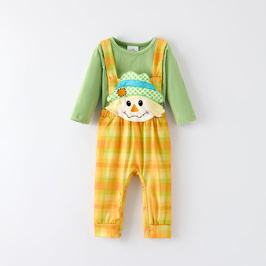 Baby Boys Fall Thanksgiving Scarecrow Applique Romper Set