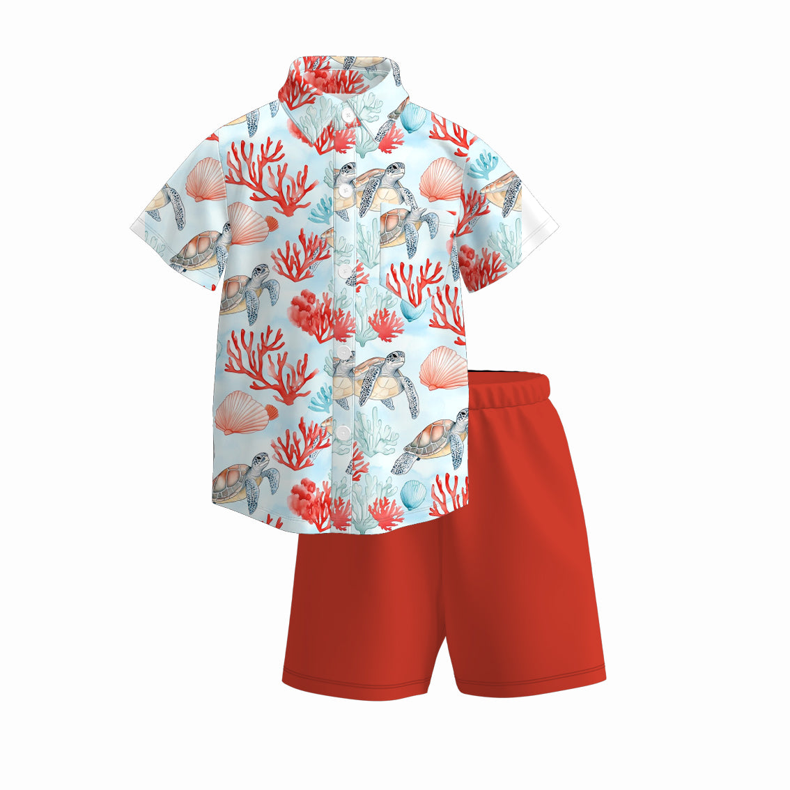 Boys Summer Sea Crab Bus Polo Shirt Short Set
