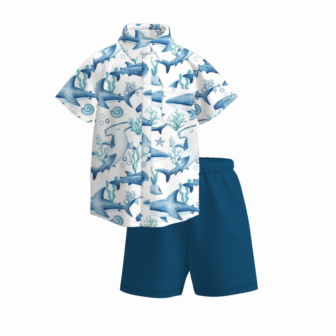 Boys Summer Sea Crab Bus Polo Shirt Short Set