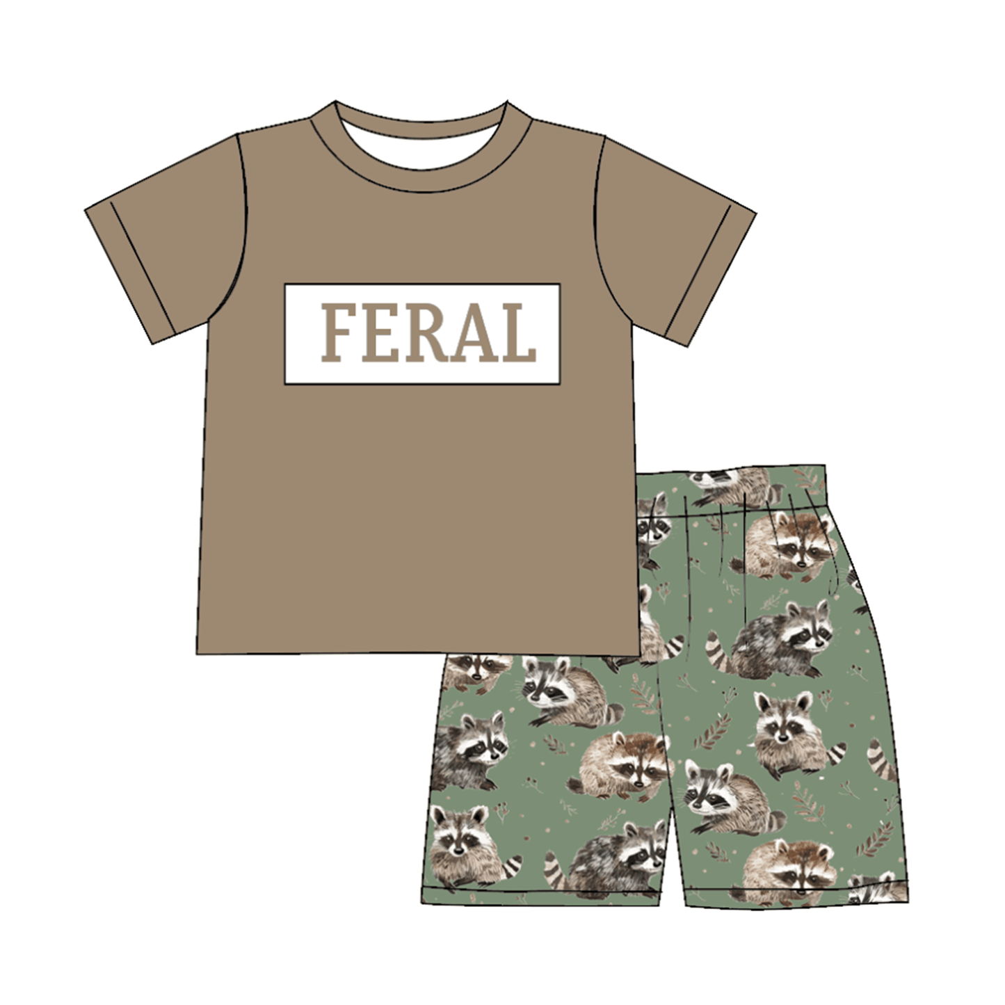 Sibling Summer Raccoon Print "FERAL"Embroidery Matching Clothes
