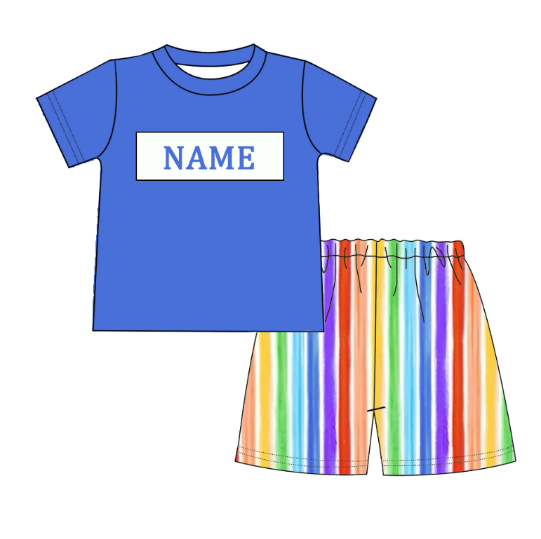 Sibling Summer Kids Rainbow Custom Name Short Set & Romper