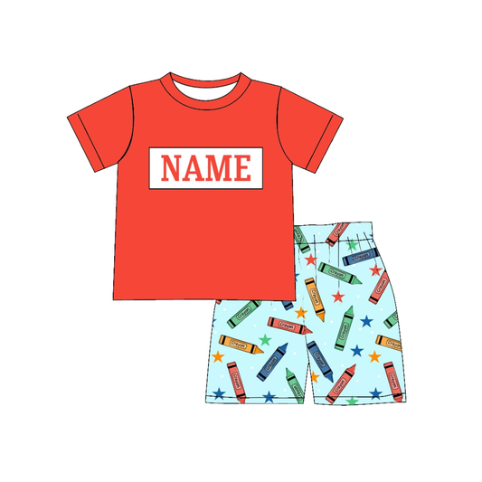Boys Back To School Custom Name Red Pencil Short Set
