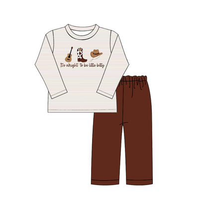 Kids Western Embroidered Outfit Set – Guitar, Boots & Cowboy Hat Design