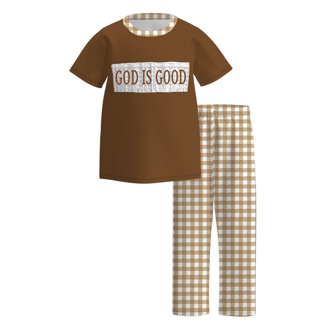Kids Fall GOD IS GOOD Embroidery Brown Bow Plaid Sibling Clothes