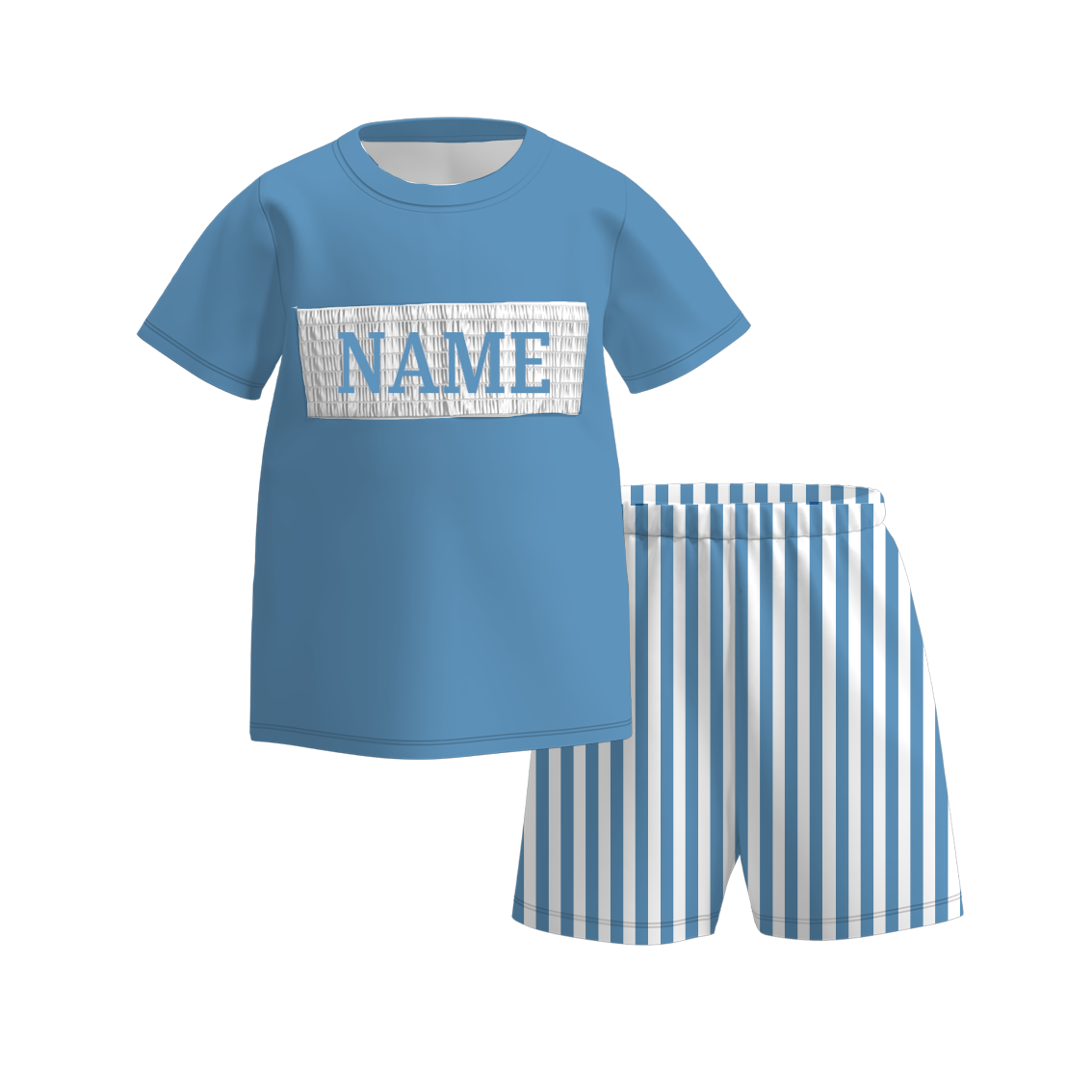 Kids Summer Custom Name Embroidery Blue Bow Stripes Sibling Clothes