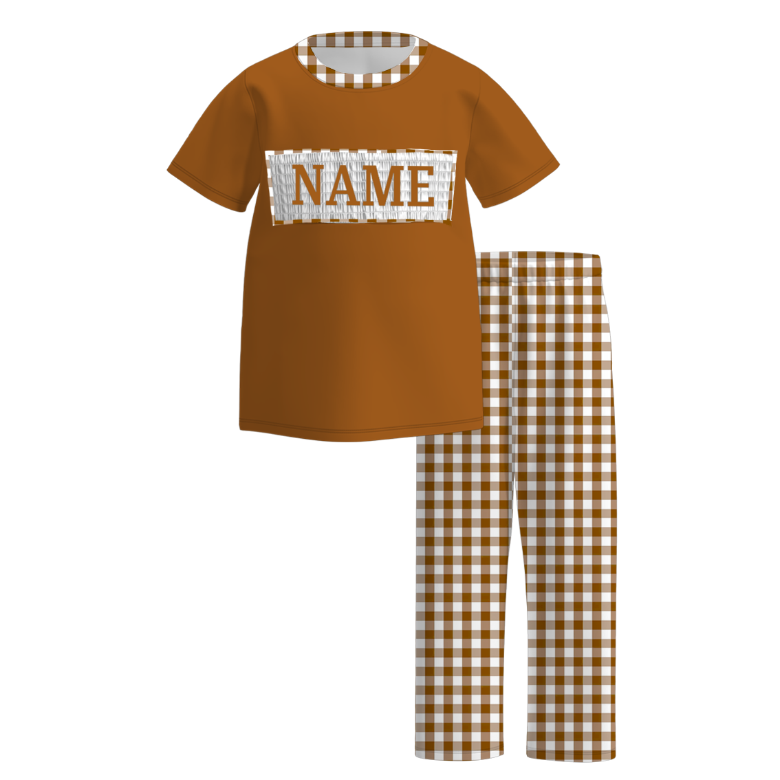 Kids Fall CUSTOM NAME Embroidery Brown Floral Plaid Sibling Clothes