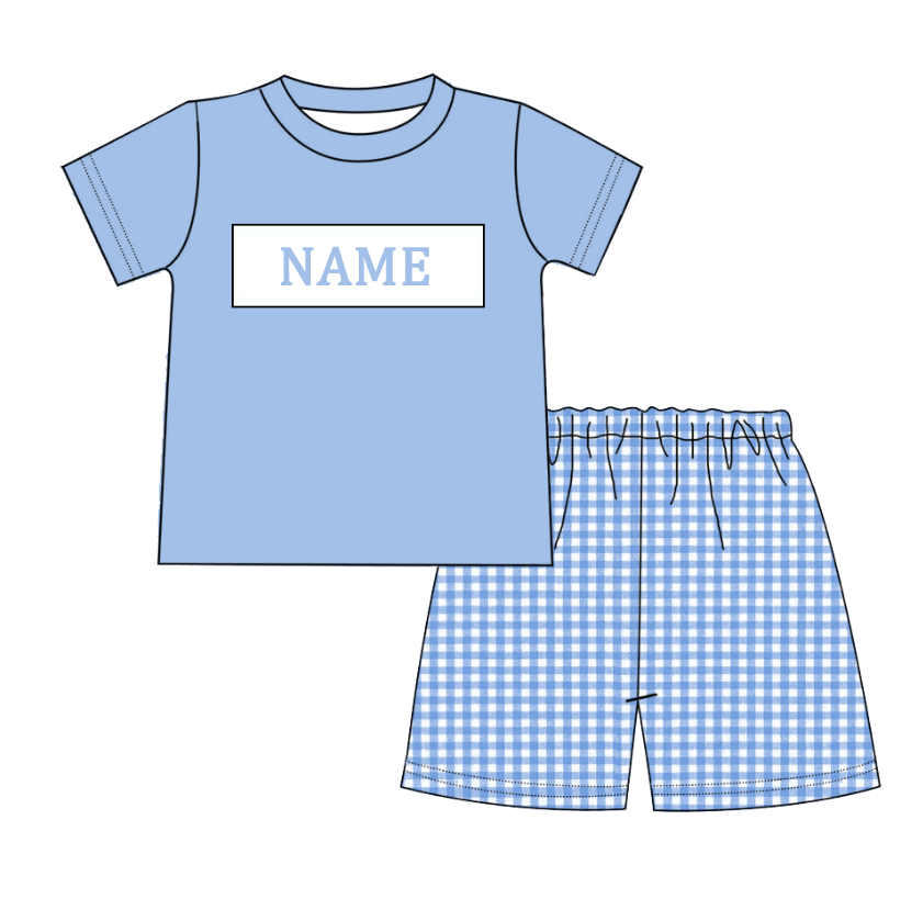 Kids Birthday Custom Name Embroidery Bow Cake Blue Sibling Clothes