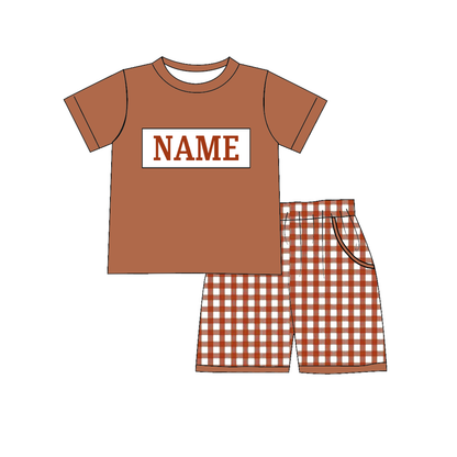 Kids Fall Custom Name Embroidery Brown Plaid Floral Sibling Clothes