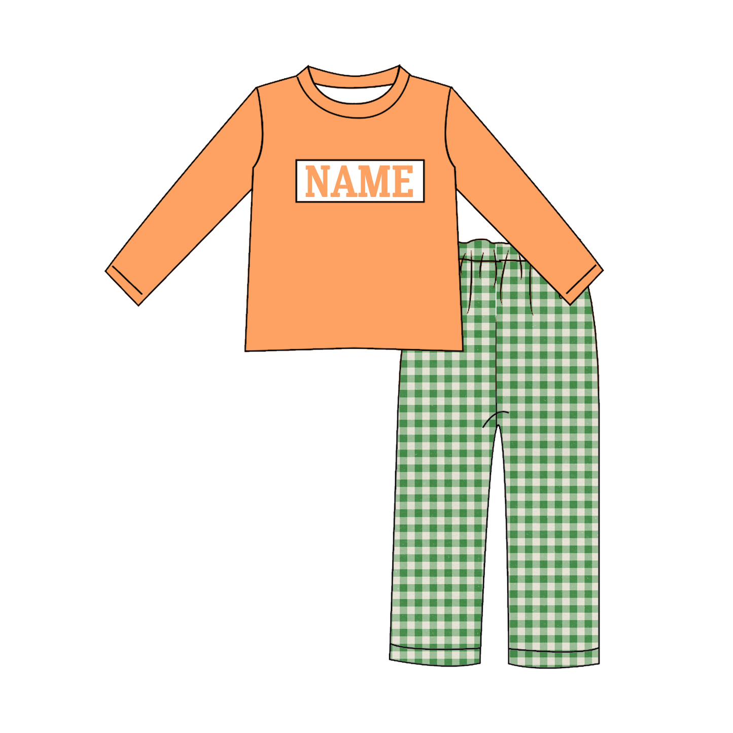 Kids Fall Custom Name Embroidery Green Orange Pumpkin Sibling Clothes