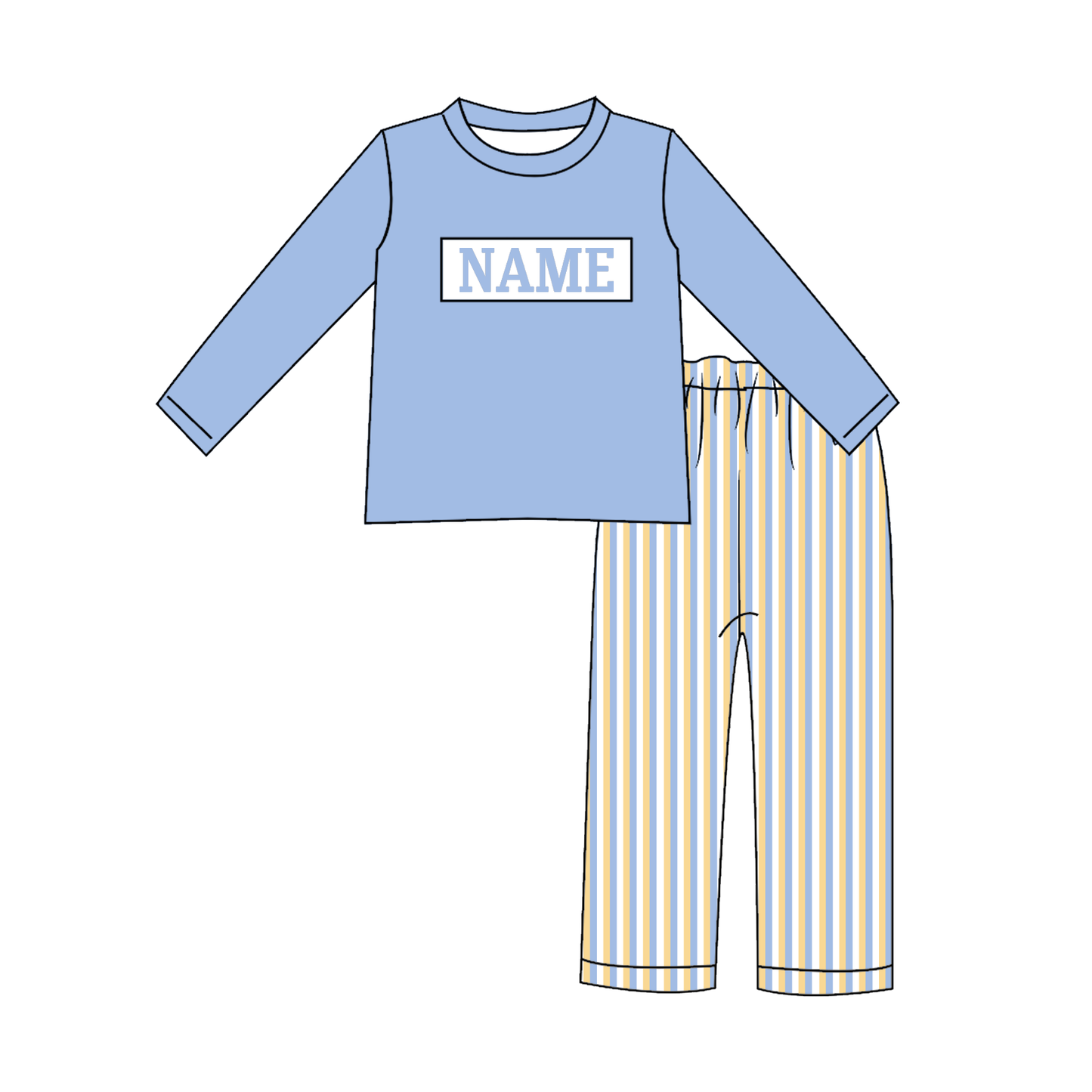 Kids Fall Custom Name Embroidery Floral Blue Stripes Sibling Clothes