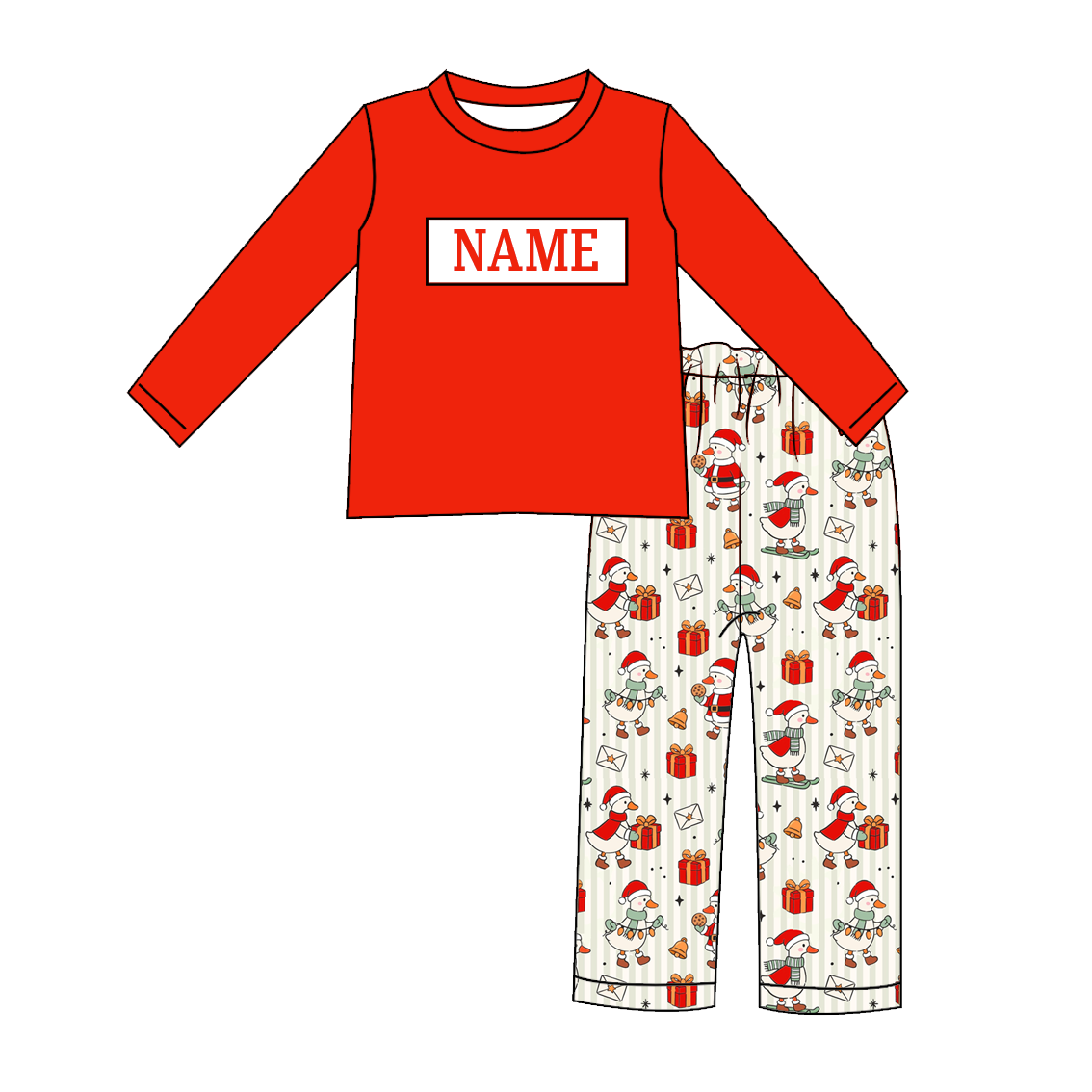 Christmas Silly Goose Print – Custom Name Embroidery Sibling Outfits