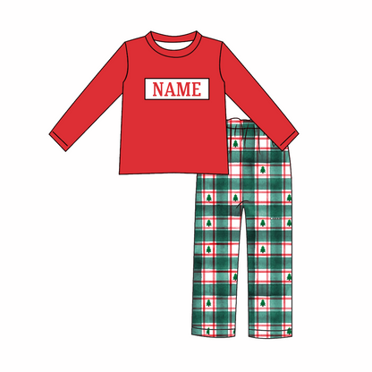 Kids Christmas CUSTOM NAME Embroidery Plaid Sibling Clothes