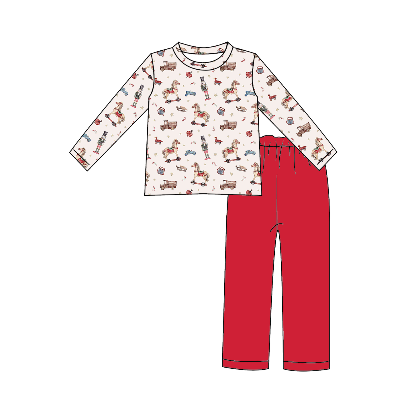 Christmas Nutcracker & Rocking Horse Print Sibling Set – Holiday Outfit Set