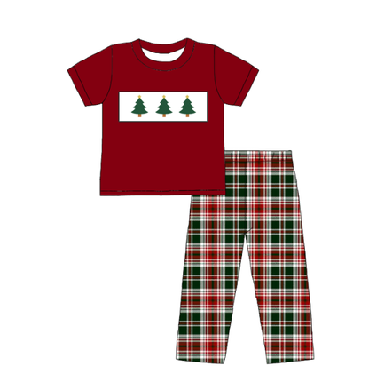 Kids Christmas Tree Embroidered Smocked Holiday Outfits