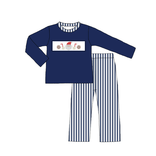 Kids Christmas Navy Red Santa Embroidered Smocked Outfits Collection