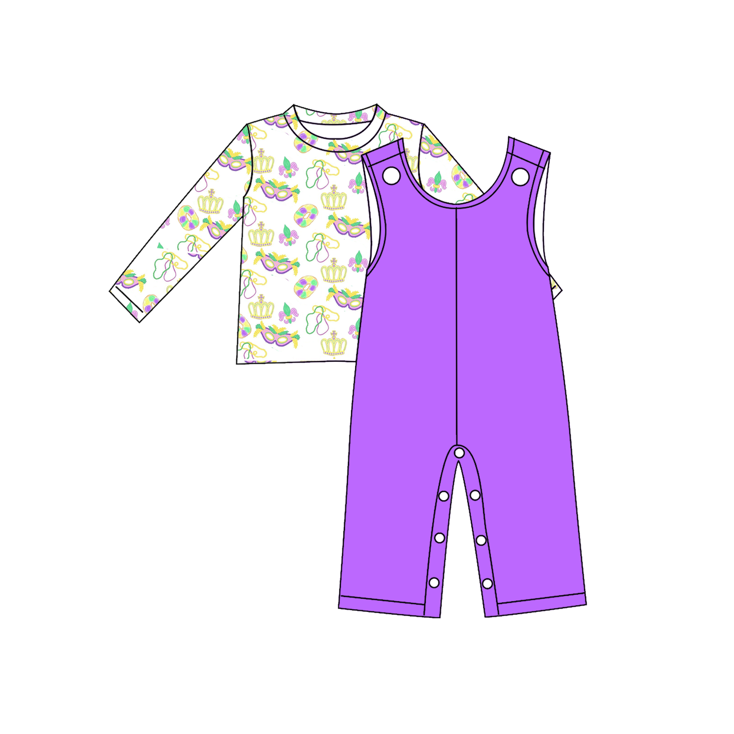 2026 Kids Fashion Mardi Gras Embroidery Purple Outfits Collection