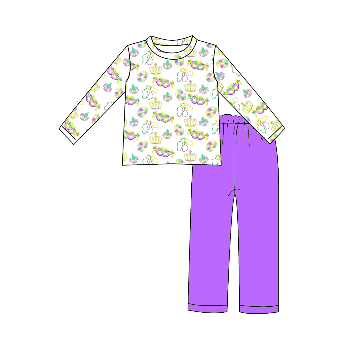 2026 Kids Fashion Mardi Gras Embroidery Purple Outfits Collection