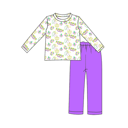 2026 Kids Fashion Mardi Gras Embroidery Purple Outfits Collection