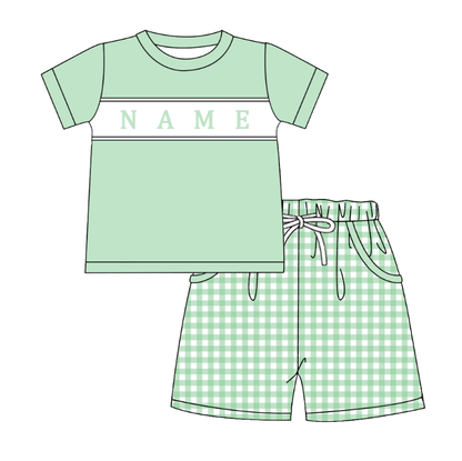 Kids Summer Greem Bow Tab Smocked Custom Name Holiday Outfits