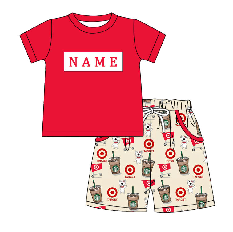 Kids Summer Red Cartoon Smocked Custom Name Holiday Outfits