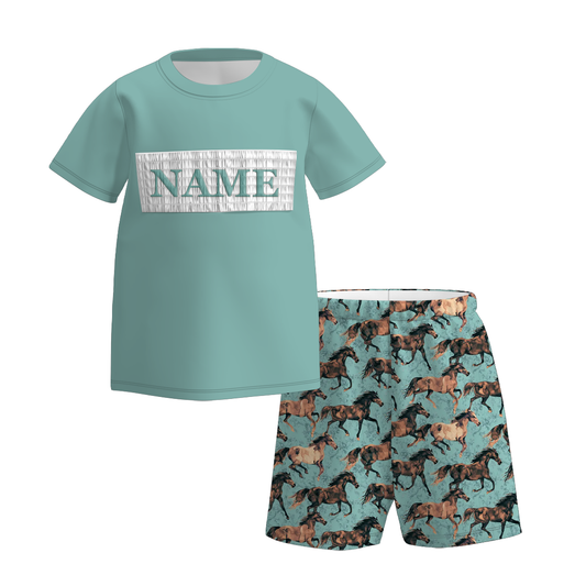 Boys Spring Summer Horse Custom Name Smock Embroidery Collection