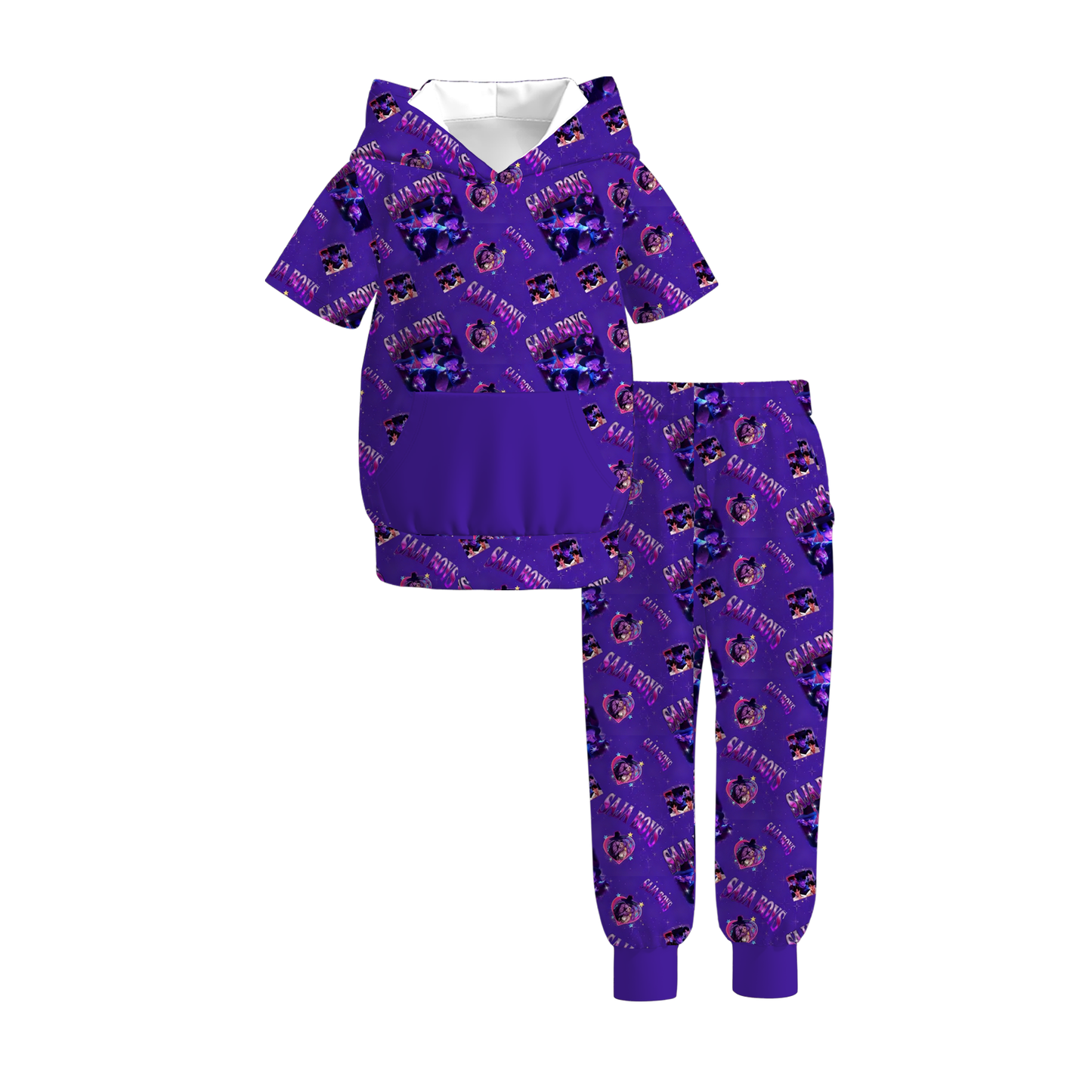 2026 Boys Spring Kpop Demon Hunter Short Sleeves Hoodies Set