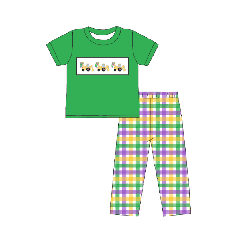 Kids Mardi Gras Smocked Collection Truck Excavator Donut Outfits