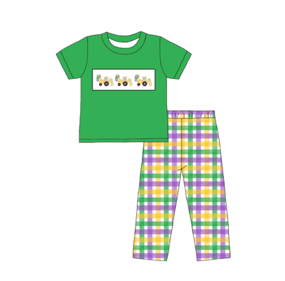 Kids Mardi Gras Smocked Collection Truck Excavator Donut Outfits