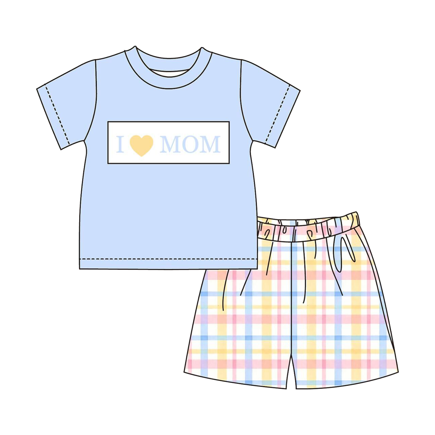 Smocked Mother's Day Kids Collection – Embroidered I LOVE MOM Plaid Outfits