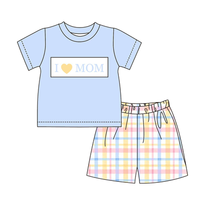 Smocked Mother's Day Kids Collection – Embroidered I LOVE MOM Plaid Outfits